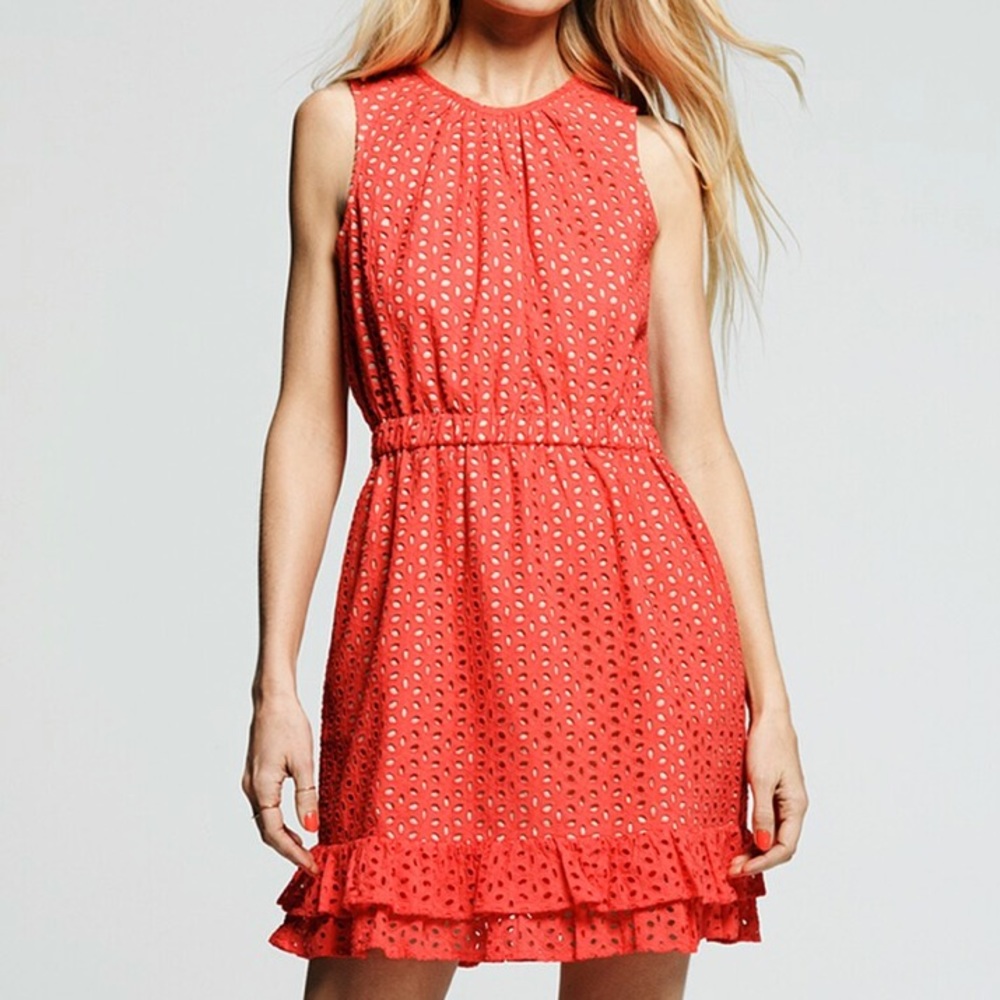 Peter Som Ruffle Eyelet Sleeveless Coral Dress NWT